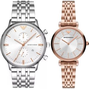 Pack couple Emporio Armani deux montres assorties AR11446 + AR1933 Belvani Maroc – vue alternative homme à gauche