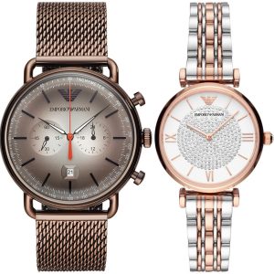 Pack couple Emporio Armani deux montres assorties AR80035 + AR11169 Belvani Maroc – vue alternative homme à gauche