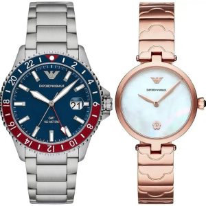 Pack couple Emporio Armani deux montres assorties AR11236 + Homme Belvani Maroc – vue alternative homme à gauche