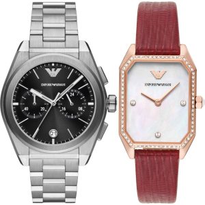 Pack couple Emporio Armani deux montres assorties AR11467 + Homme Belvani Maroc – vue alternative homme à gauche