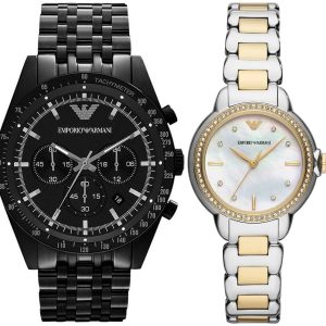 Pack couple Emporio Armani deux montres assorties AR11524 + AR1979 Belvani Maroc – vue alternative homme à gauche
