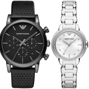 Pack couple Emporio Armani deux montres assorties AR11596 + AR1737 Belvani Maroc – vue alternative homme à gauche