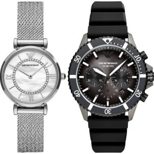 Pack couple Emporio Armani deux montres assorties AR11319 + AR11515 Belvani Maroc – les deux montres côte à côte