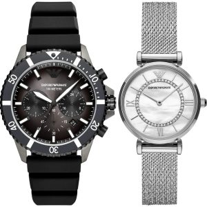 Pack couple Emporio Armani deux montres assorties AR11319 + AR11515 Belvani Maroc – vue alternative homme à gauche