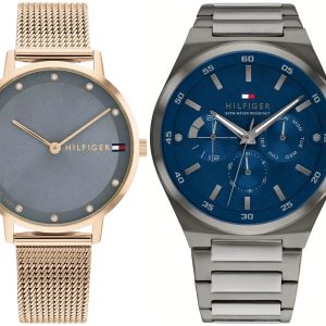 Pack couple Tommy Hilfiger deux montres assorties 1782669 + 1792089 Belvani Maroc – les deux montres côte à côte