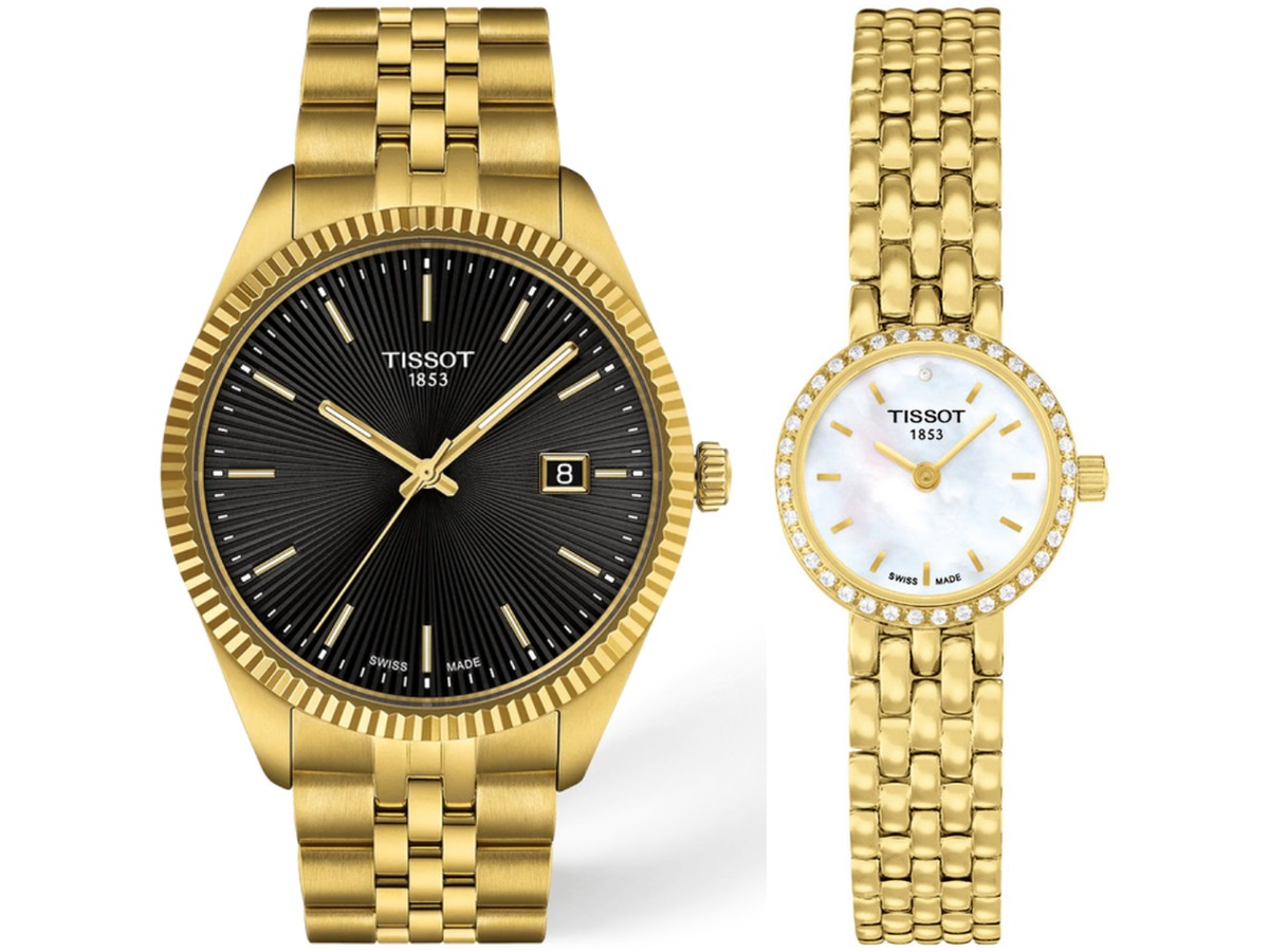 Pack Couple Tissot doré – T058 + T156 – photo 2 Pack couple Tissot deux montres assorties T058 + T156 Belvani Maroc – vue alternative homme à gauche