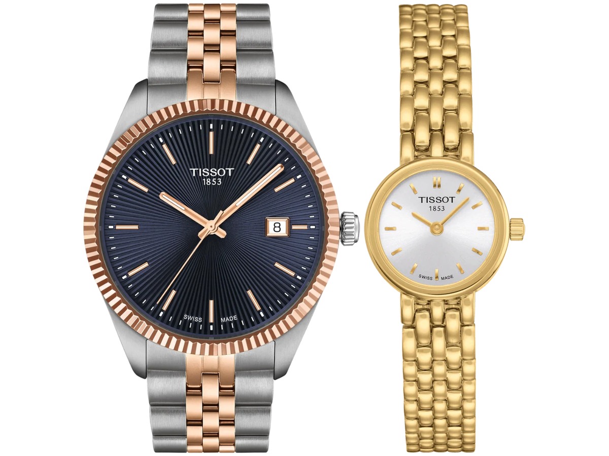 Pack Couple Tissot – Lovely DORÉ , T0580093303100 + Ballade 40 mm Homme – Cadran Bleu Bicolore – photo 2 Pack couple Tissot deux montres assorties T0580093303100 + Homme Belvani Maroc – vue alternative homme à gauche