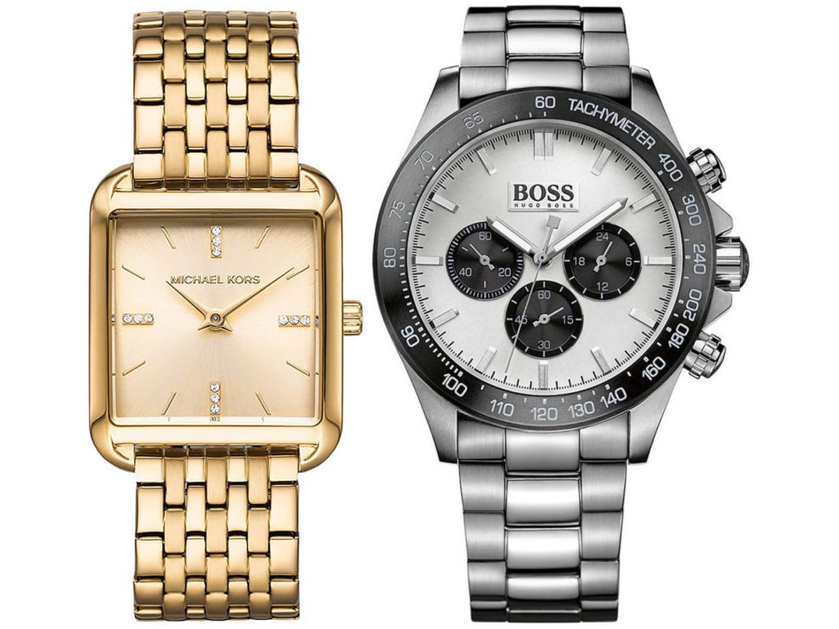 Pack Couple Michael Kors argent – MK4377 + 1512964 – photo 1 Pack couple Michael Kors deux montres assorties MK4377 + 1512964 Belvani Maroc – les deux montres côte à côte