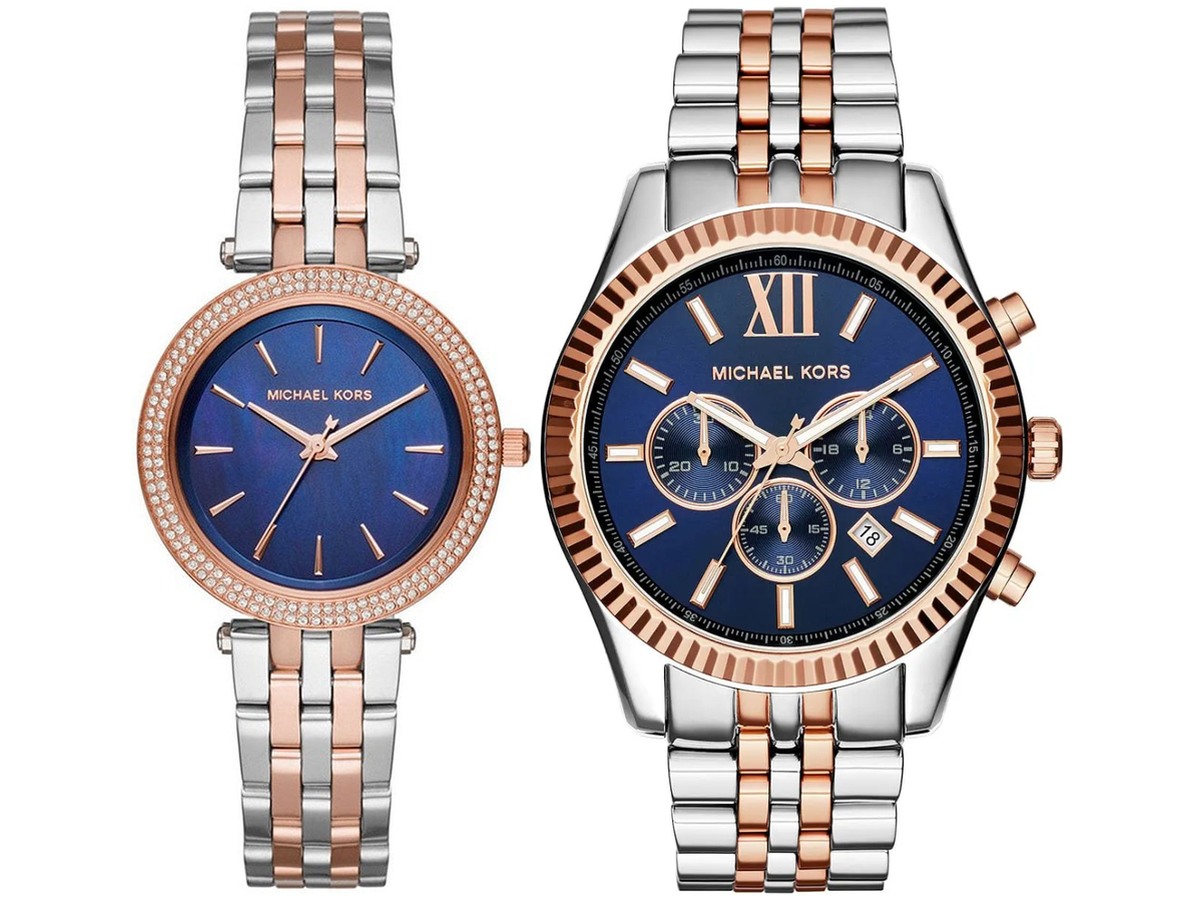 Pack Couple Michael Kors bleu – MK3651 + MK8412 – photo 1 Pack couple Michael Kors deux montres assorties MK3651 + MK8412 Belvani Maroc – les deux montres côte à côte