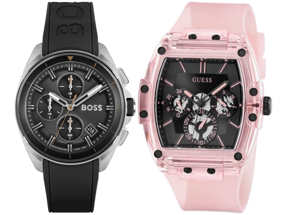 Pack Couple Hugo Boss – Sporting, cadran noir avec bracelet en sil + Volane Black 1513953 – photo 2 Pack couple Hugo Boss deux montres assorties Femme + 1513953 Belvani Maroc – vue alternative homme à gauche