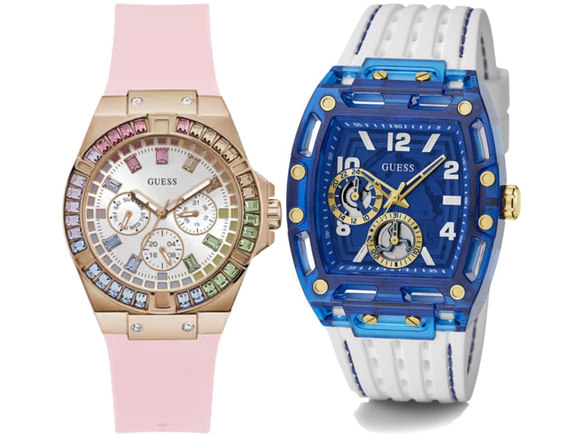 Pack Couple Guess blanc – GW0541L2 + GW0499G6 – photo 1 Pack couple Guess deux montres assorties GW0541L2 + GW0499G6 Belvani Maroc – les deux montres côte à côte