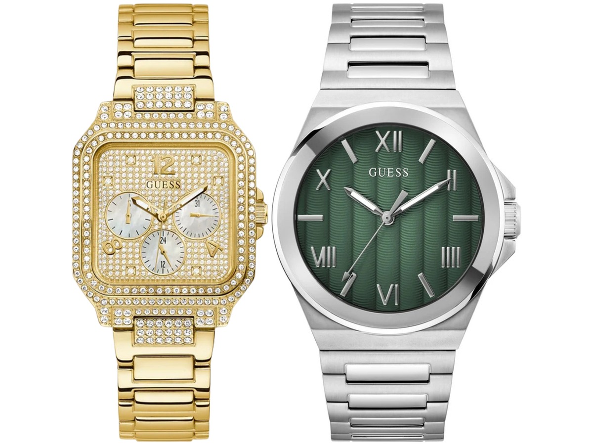 Pack Couple Guess – Femme Multifonction – Dorée Ac + GW0789G1 Cadran Vert & Bracele – photo 1 Pack couple Guess deux montres assorties Femme + GW0789G1 Belvani Maroc – les deux montres côte à côte