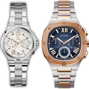 Pack couple Guess deux montres assorties Femme + Homme Belvani Maroc – les deux montres côte à côte