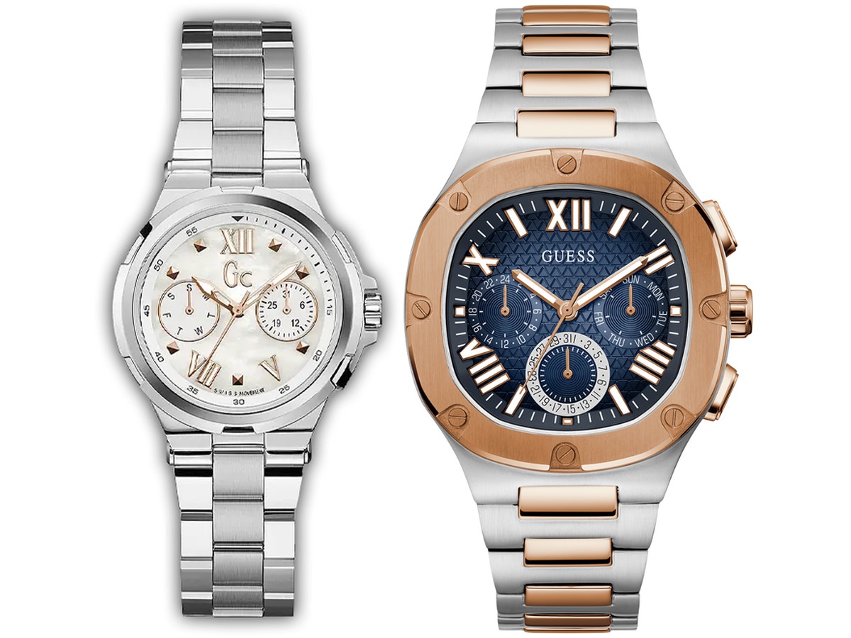 Pack Couple Guess – Acier Quartz GUESS GC-LXY29001 + Homme Multifonction – Gris Ant – photo 1 Pack couple Guess deux montres assorties Femme + Homme Belvani Maroc – les deux montres côte à côte