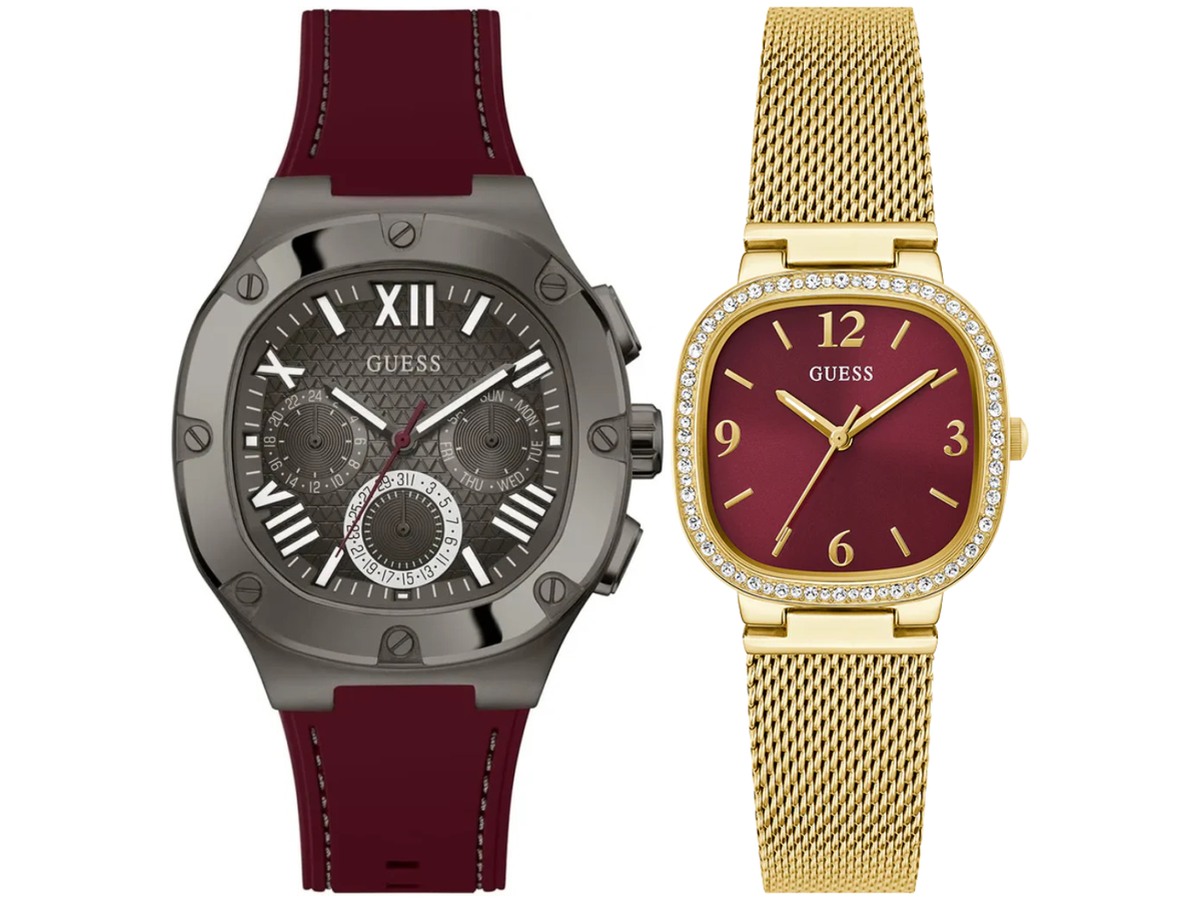 Pack Couple Guess rouge – GW0354L4 + GW0571G4 – photo 2 Pack couple Guess deux montres assorties GW0354L4 + GW0571G4 Belvani Maroc – vue alternative homme à gauche