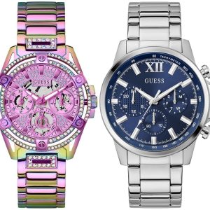 Pack couple Guess deux montres assorties GW0464L4 + Homme Belvani Maroc – les deux montres côte à côte