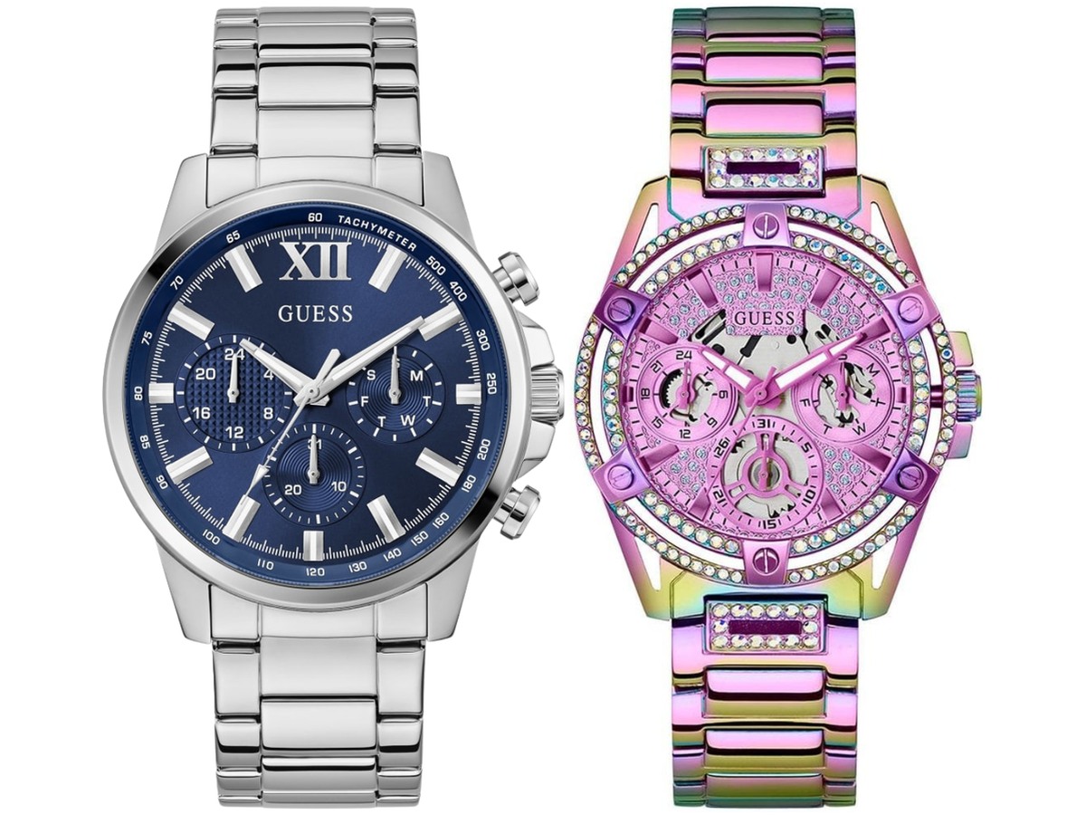 Pack Couple Guess – Queen GW0464L4 | 40 mm RoseIri + analogique en acier inoxydable – photo 2 Pack couple Guess deux montres assorties GW0464L4 + Homme Belvani Maroc – vue alternative homme à gauche